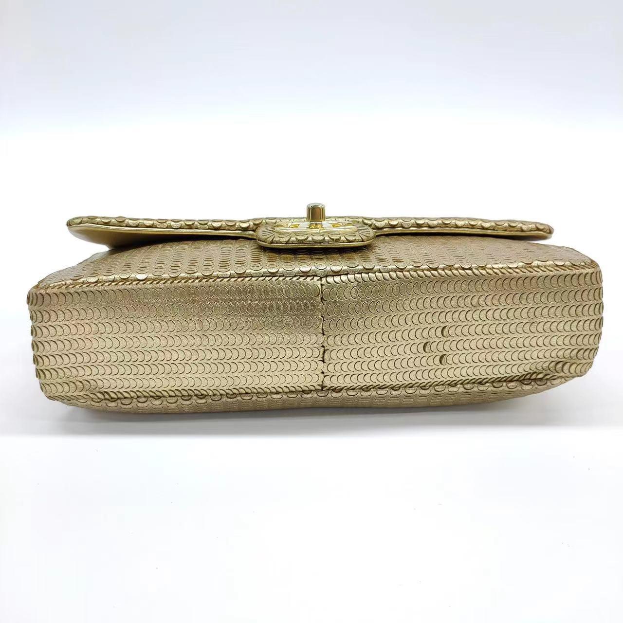 Chanel Metallic Lambskin Laser Cut Medium Gold Classic Flap Bag 4