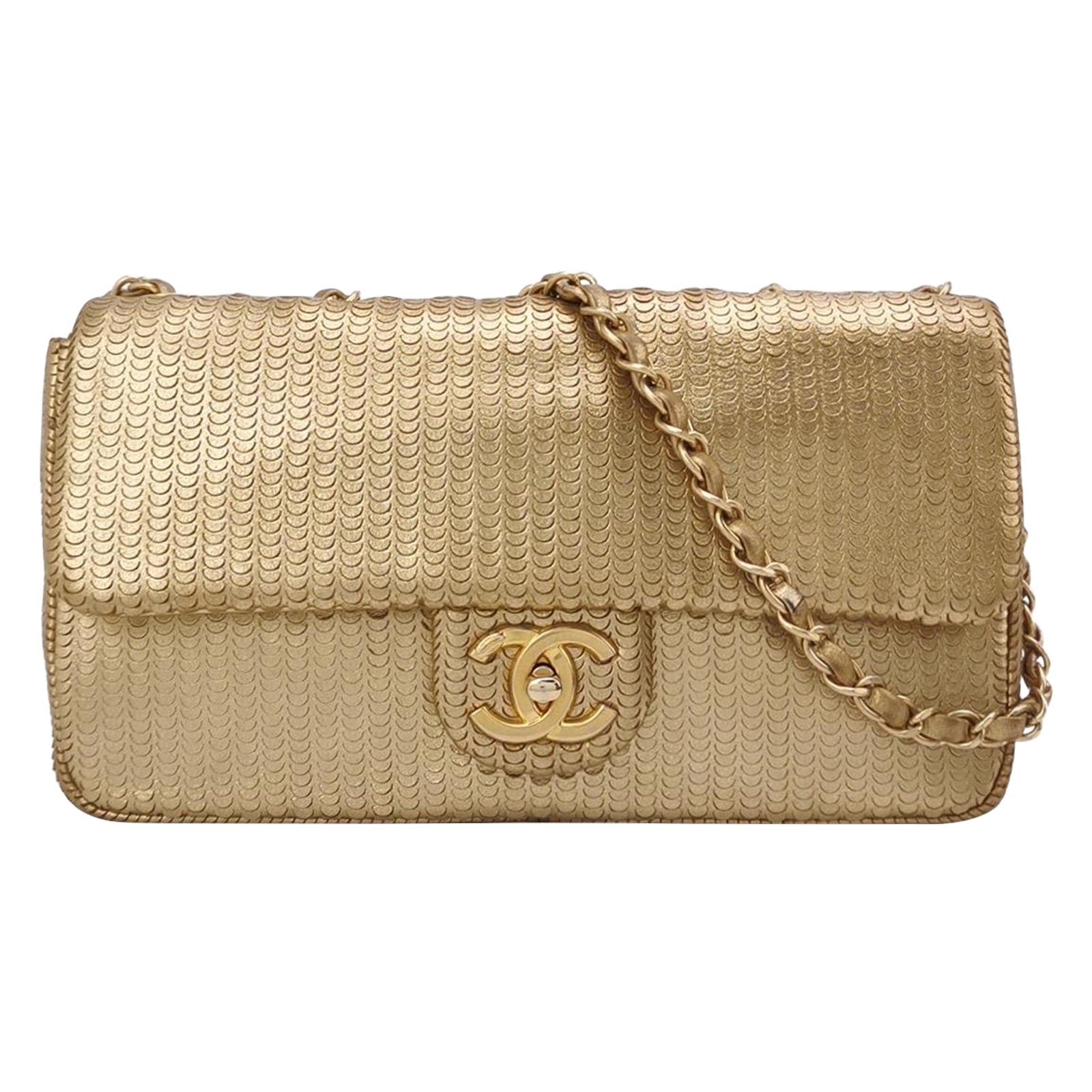 Chanel Metallic Lambskin Laser Cut Medium Gold Classic Flap Bag