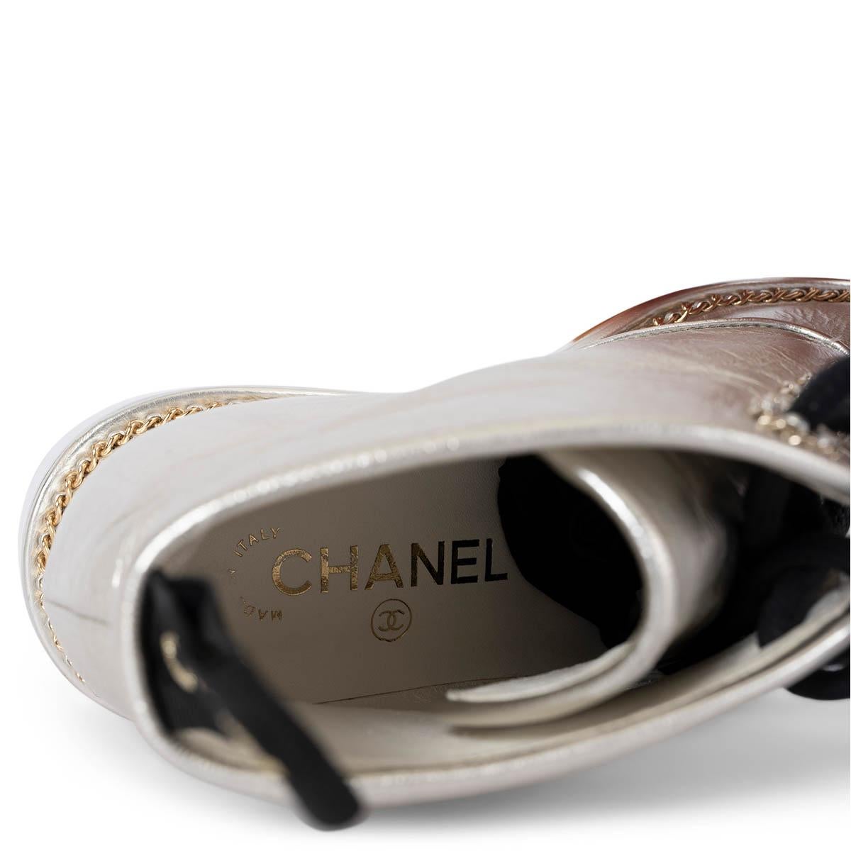 CHANEL metallic leather 2020 20C PLATFORM LACE-UP Boots Shoes 37.5 fit 37 4