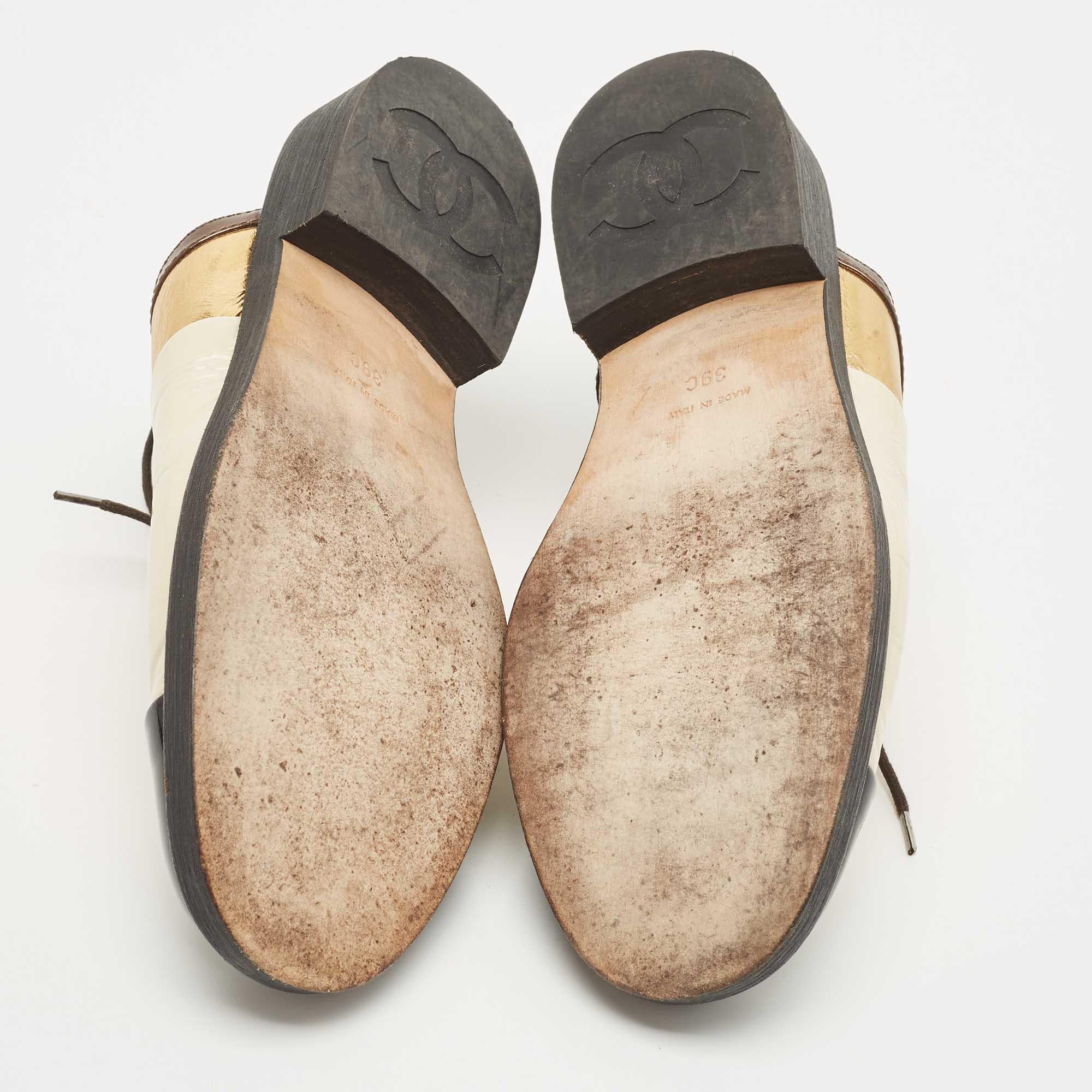Chanel Metallic Leather and Patent CC Lace Up Mules 2