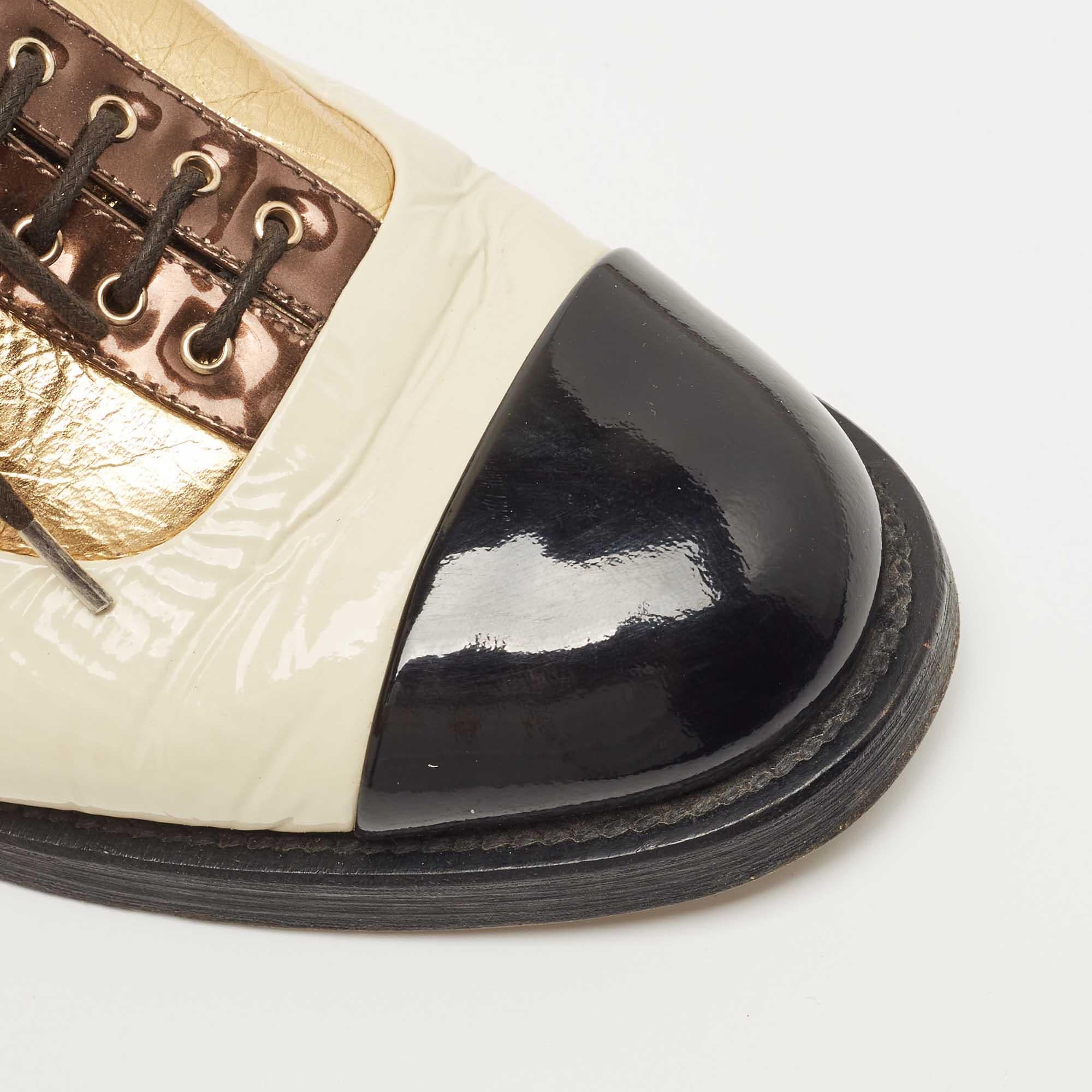 Chanel Metallic Leather and Patent CC Lace Up Mules 3