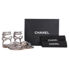 Chanel Metallic Leather Enamel Embellished Toe Ring Sandals