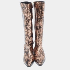 Chanel Metallic Leather Pointed Toe Knee Length Boots Size 40