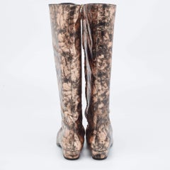 Chanel Metallic Leather Pointed Toe Knee Length Boots Size 40