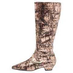 Chanel Metallic Leather Pointed Toe Knee Length Boots Size 40