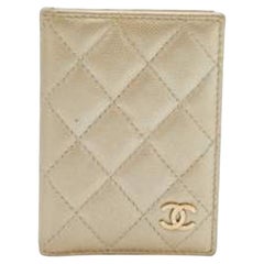 Chanel Metallic Light Beige Quilted Leather CC Bifold Card Case