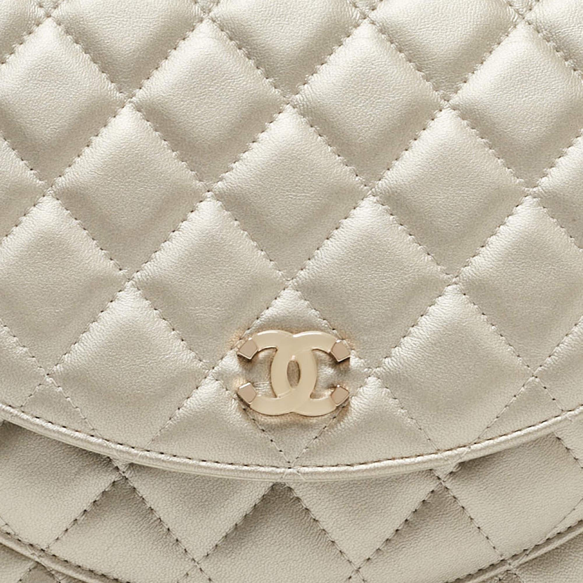 Chanel Metallic Light Gold Quilted Leather Flap Clutch 7
