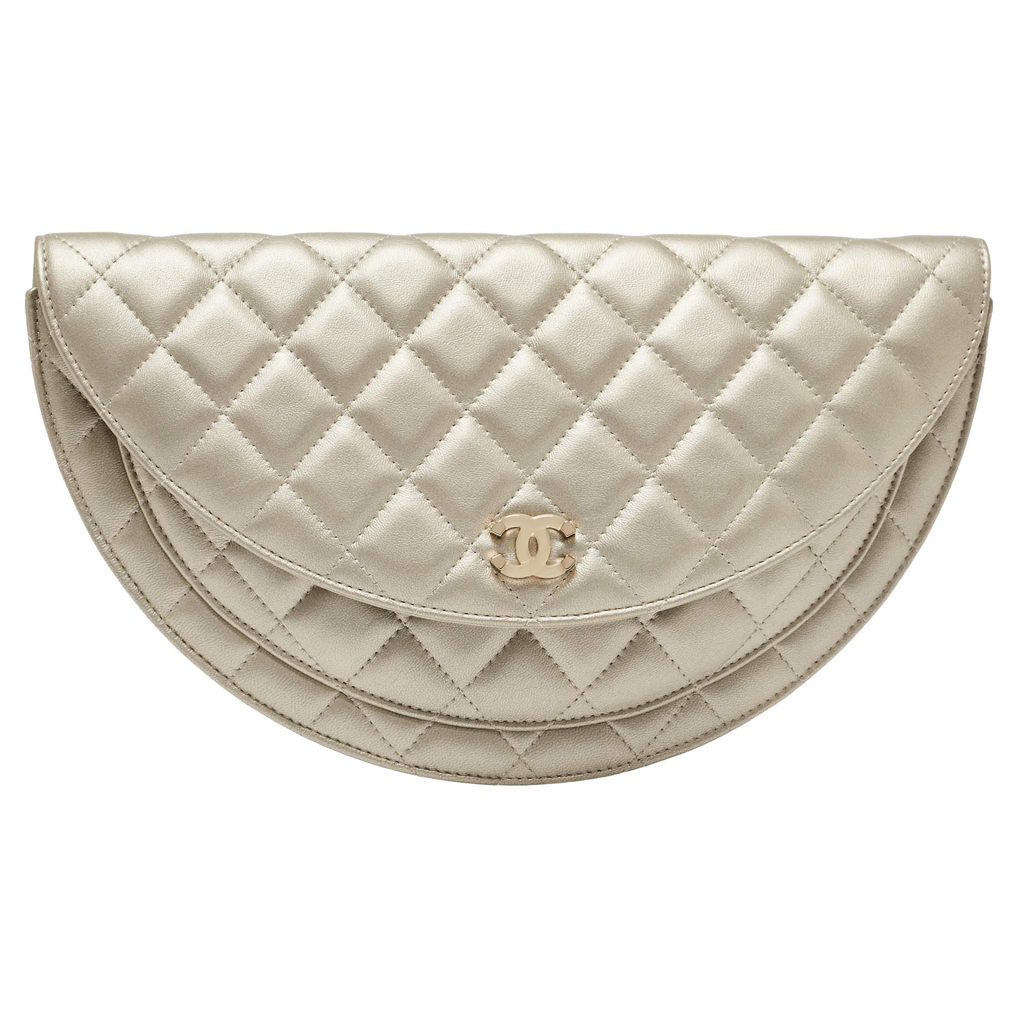 Chanel Metallic Light Gold Quilted Leather Flap Clutch