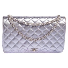 Chanel Metallic Lilac Quilted Leather Maxi Classic Double Flap Bag