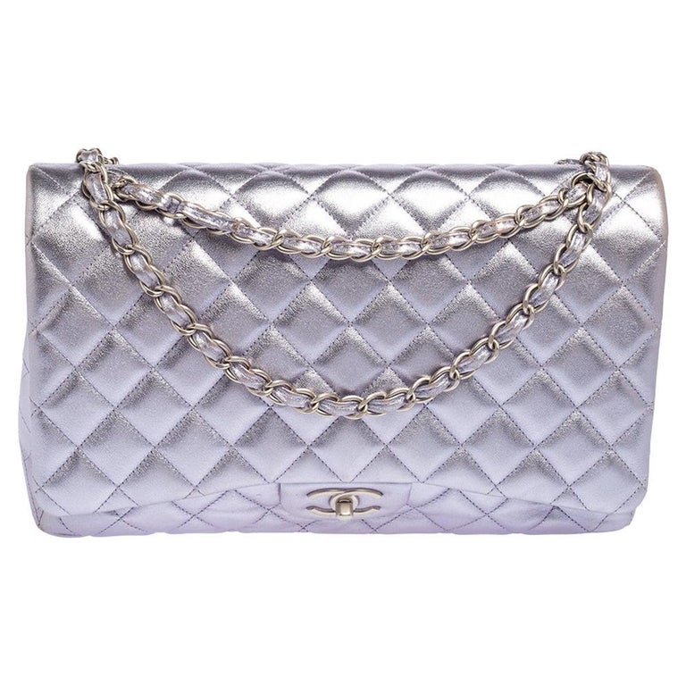 Chanel Metallic Lilac Quilted Leather Maxi Classic Double Flap Bag at ...