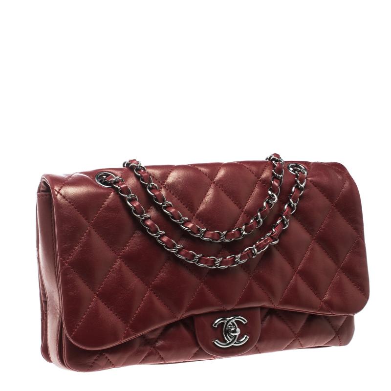 Chanel Metallic Maroon Leather Classic Flap Shoulder Bag 5
