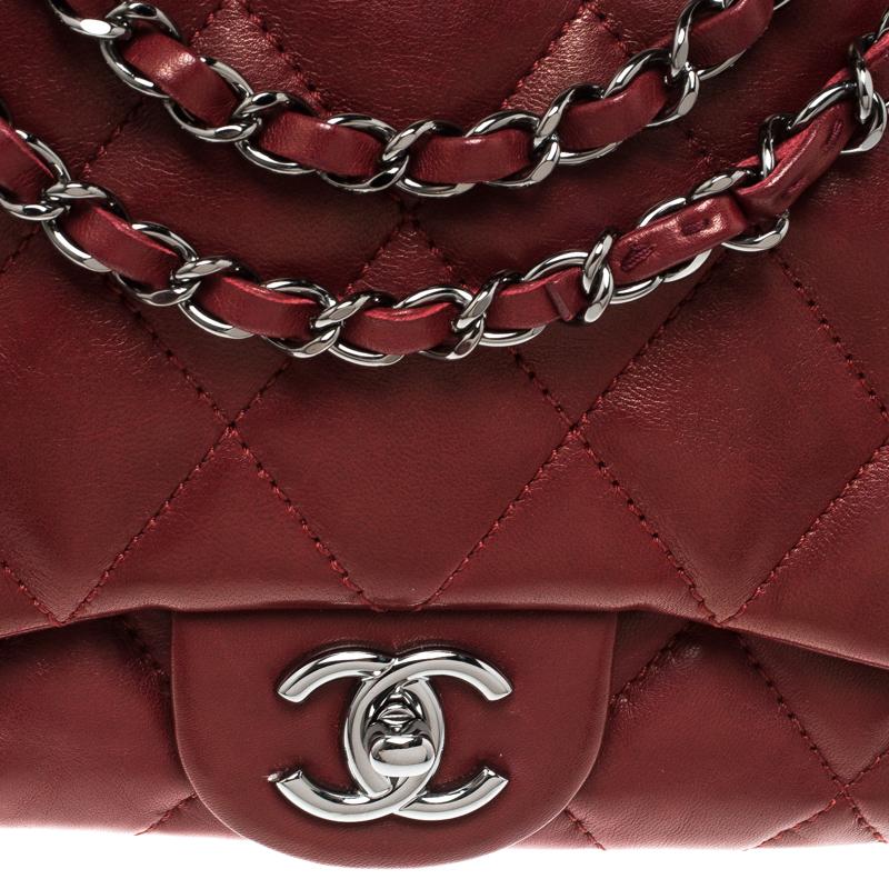 Chanel Metallic Maroon Leather Classic Flap Shoulder Bag 6