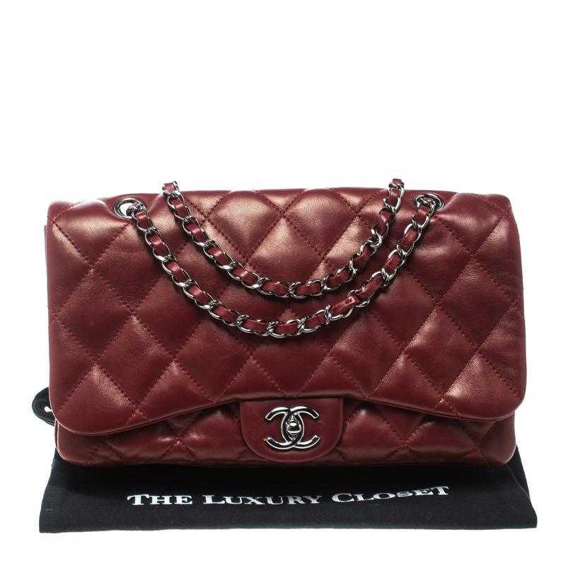 Chanel Metallic Maroon Leather Classic Flap Shoulder Bag 7