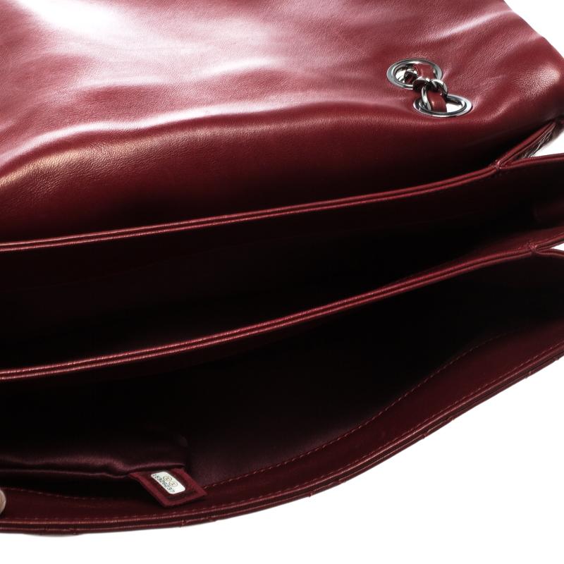 Chanel Metallic Maroon Leather Classic Flap Shoulder Bag 1