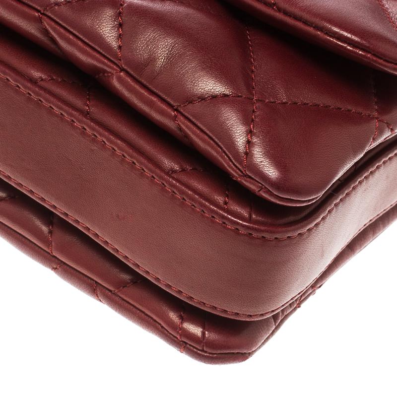 Chanel Metallic Maroon Leather Classic Flap Shoulder Bag 2