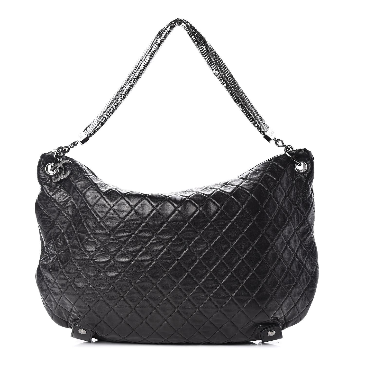 Chanel 2008 Metallic Mesh Soft Quilted Black Lambskin Leather Large Hobo Bag en vente 2