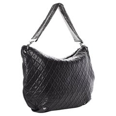 Chanel 2008 Metallic Mesh Soft Quilted Black Lambskin Leather Large Hobo Bag