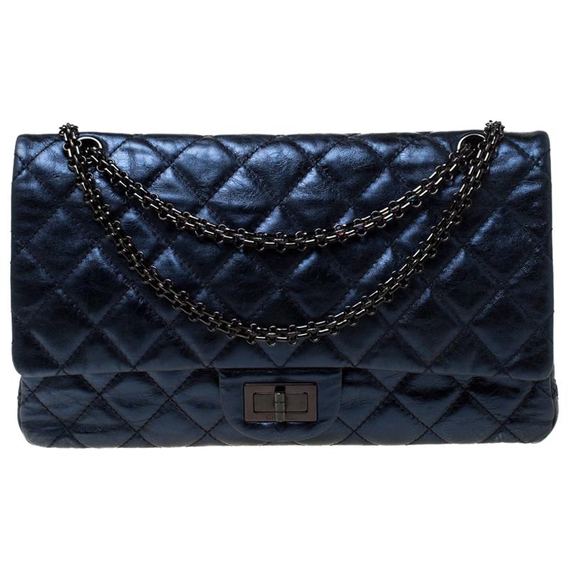Chanel Metallic Midnight Blue Quilted Leather Reissue 2.55 Classic