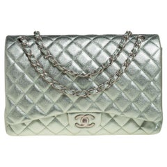 Chanel Metallic Mint Green Quilted Leather Maxi Classic Double Flap Bag