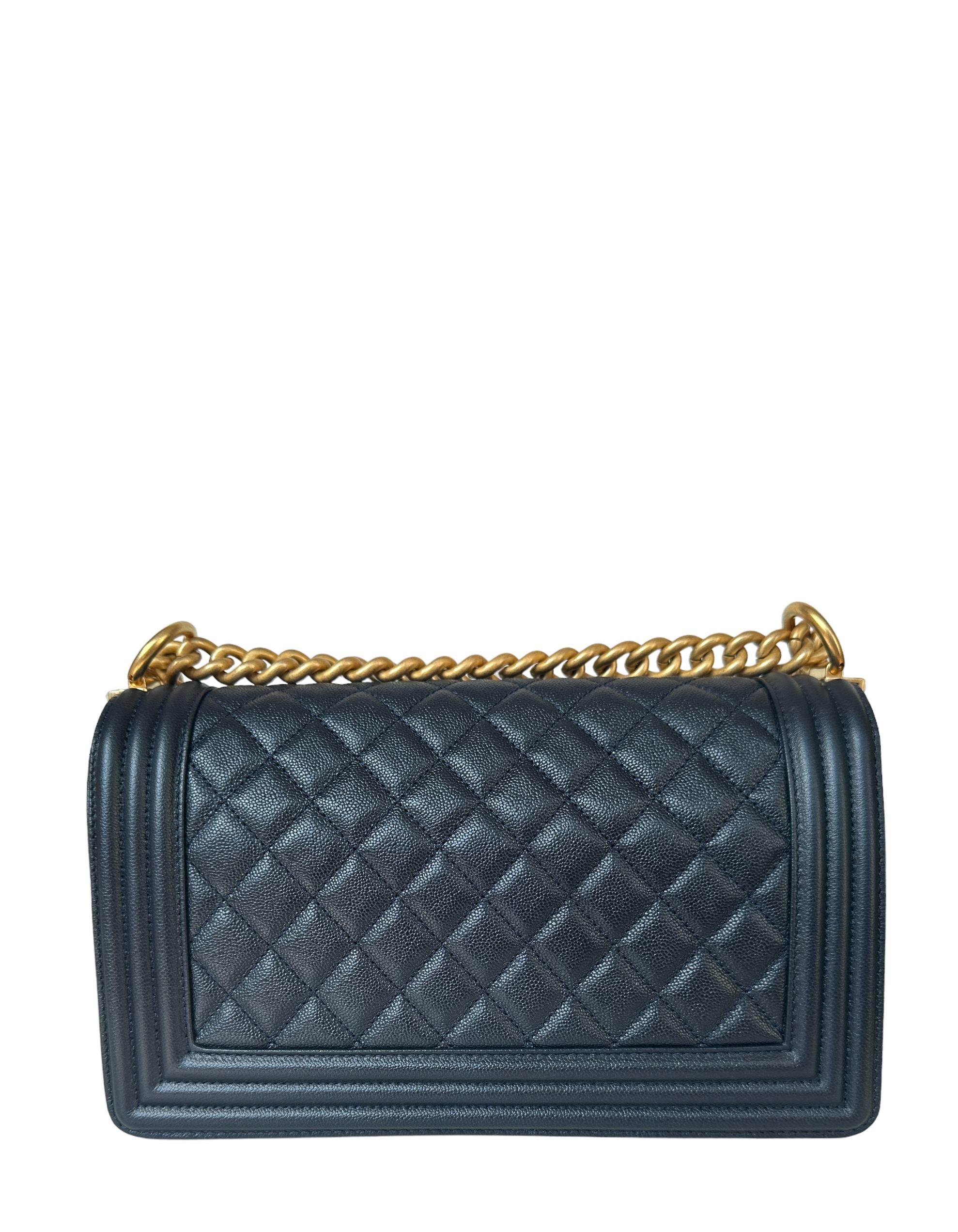 Black Chanel Metallic Navy Caviar Leather Quilted Medium Boy Bag For Sale