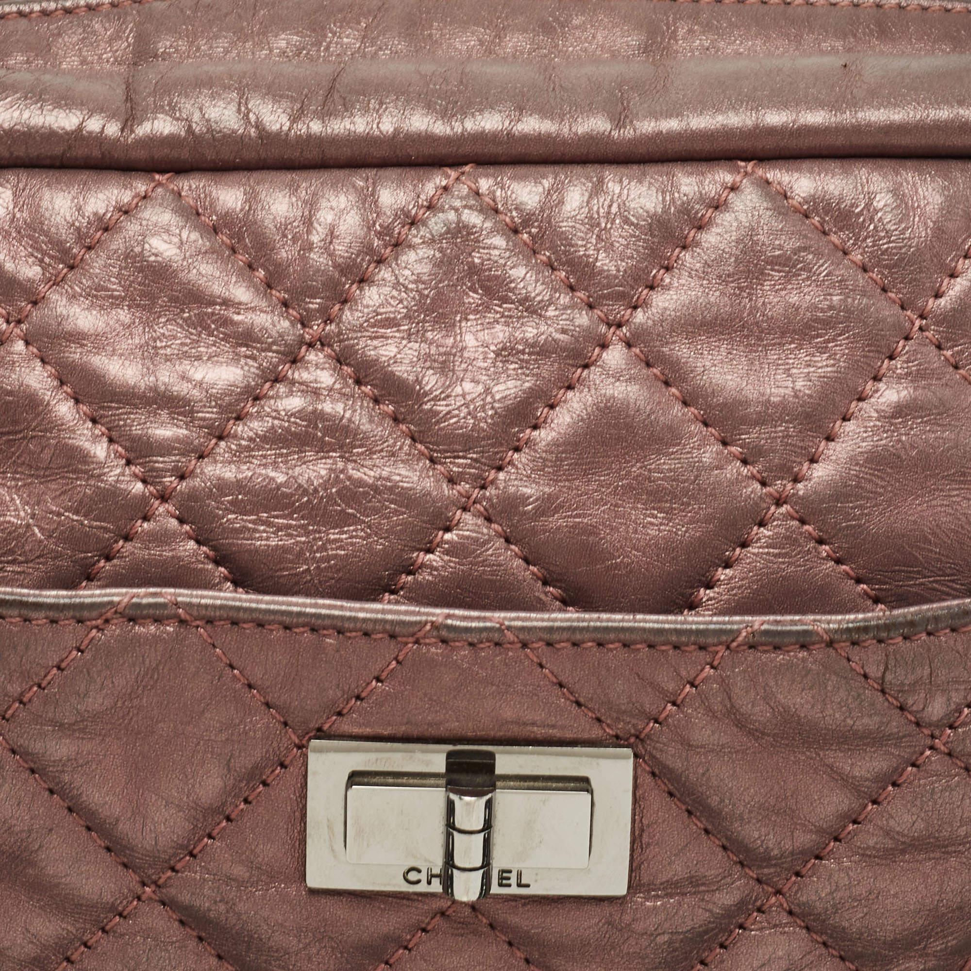 Chanel Metallic Old Rose Crinkled Quilted Leather Reissue Camera Bag For Sale 6