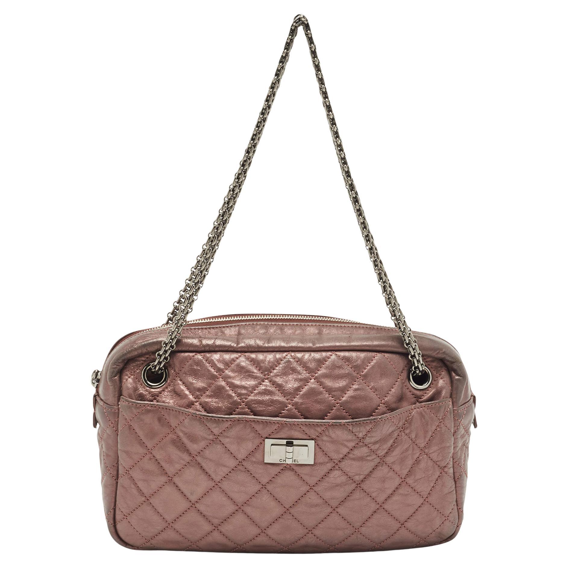 Chanel Metallic Old Rose Crinkled Quilted Leather Reissue Camera Bag For Sale