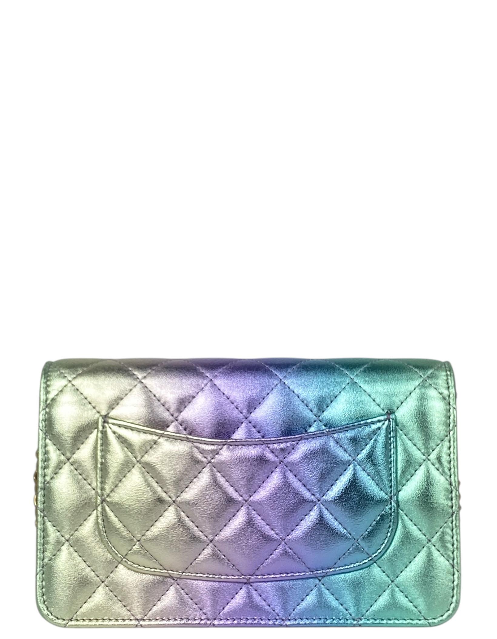 Gray Chanel Metallic Ombre Leather Wallet On Chain WOC Crossbody Bag