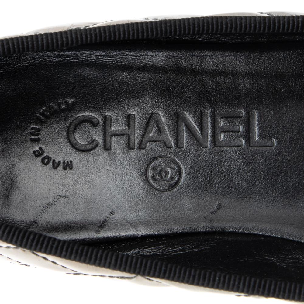 Chanel Metallic Ombre Quilted Patent Leather CC Cap Toe Bow Ballet Flats Size 36 3