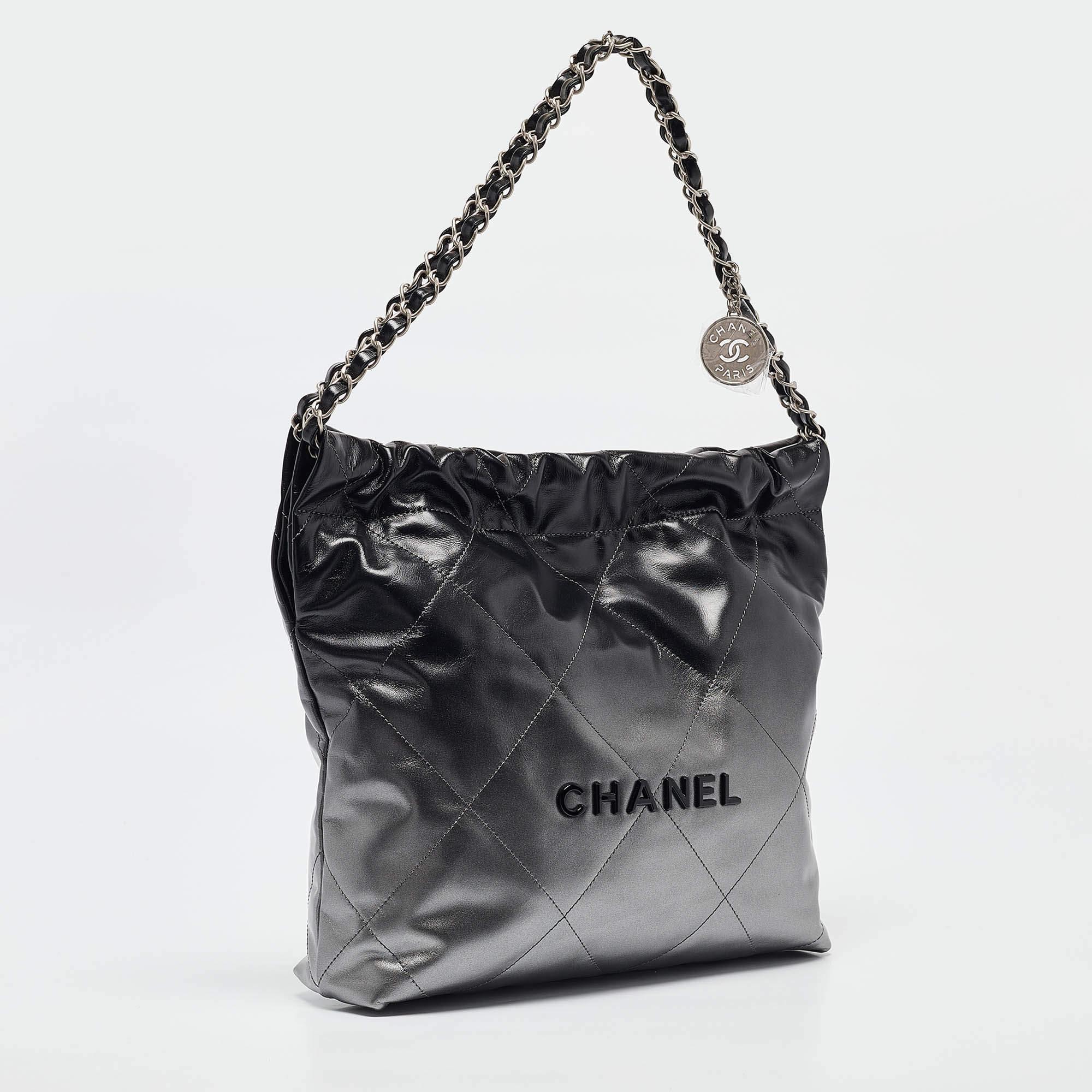 Black Chanel Metallic Ombre Quilted Shiny Leather Small 22 Hobo
