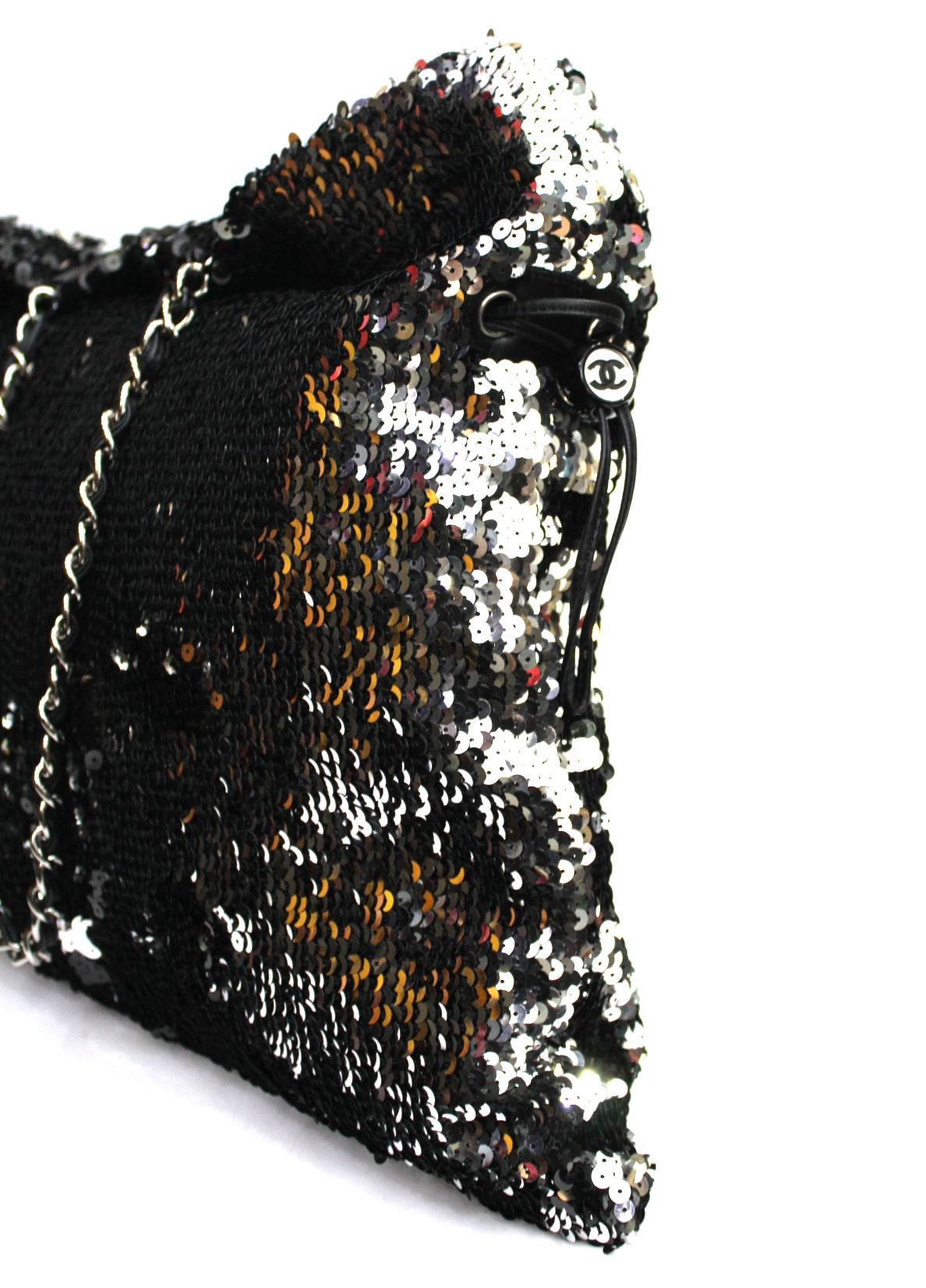 Black Chanel Metallic Paillettes Shopper Bag