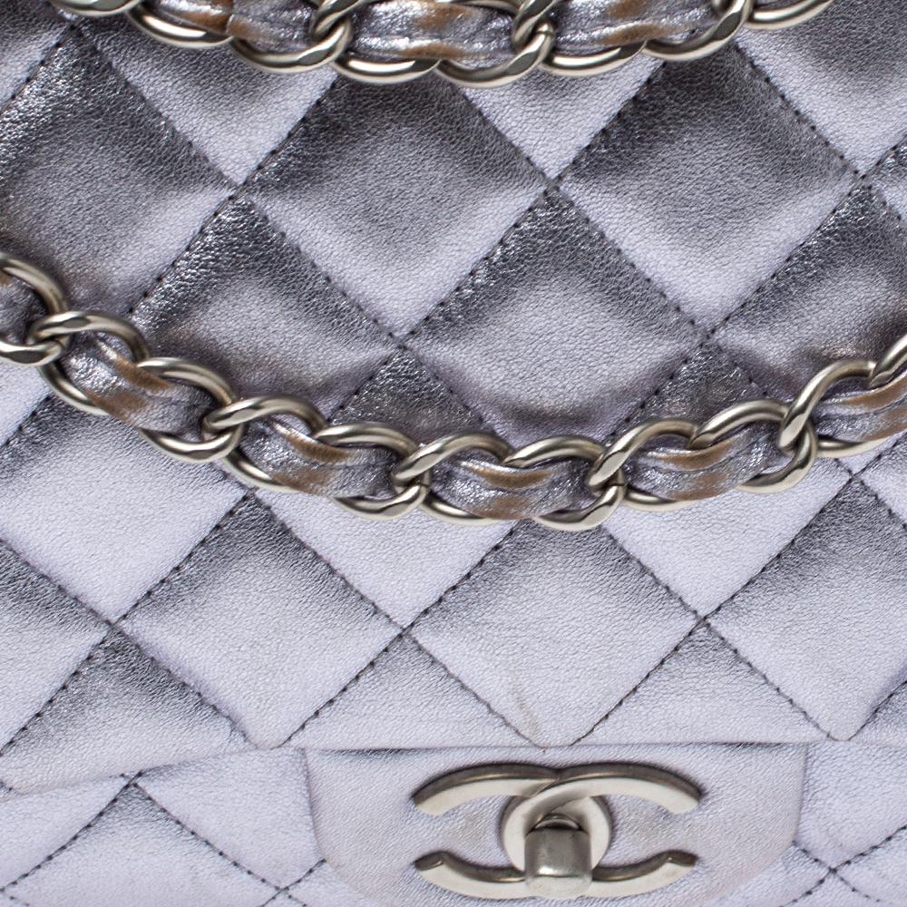 Chanel Metallic Pale Purple Quilted Leather Maxi Classic Double Flap Bag 4