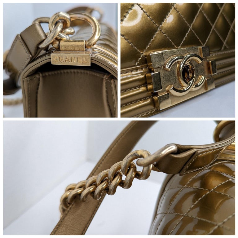 Chanel Metallic Patent Calfskin Quilted Medium Boy Bag For Sale at 1stDibs