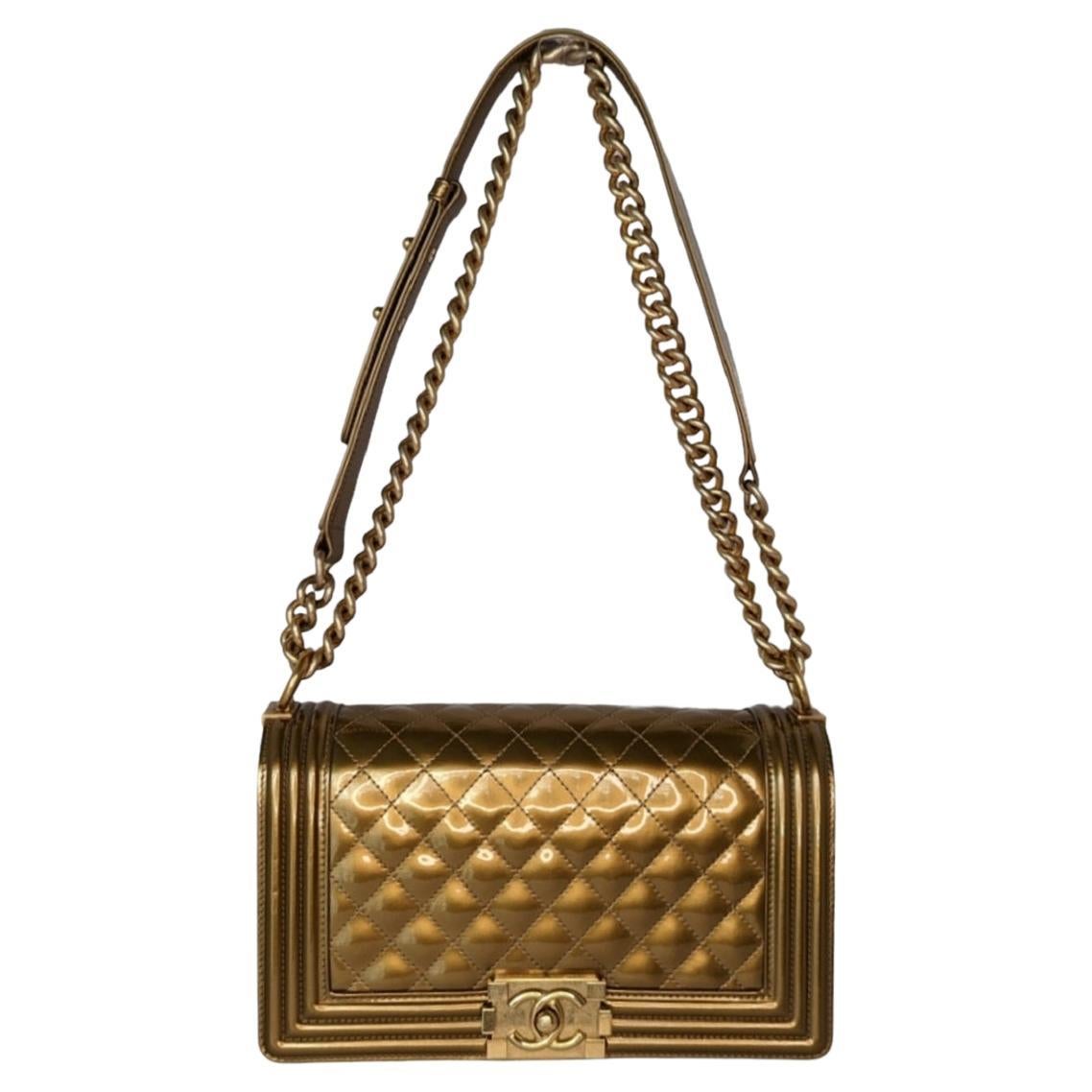 Chanel Metallic Patent Calfskin Quilted Medium Boy Bag For Sale