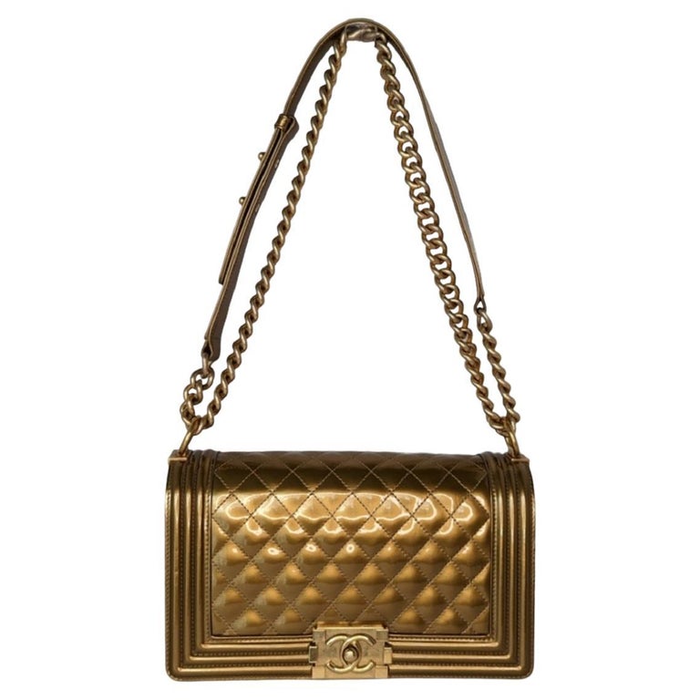 Chanel Metallic Patent Calfskin Quilted Medium Boy Bag For Sale at 1stDibs