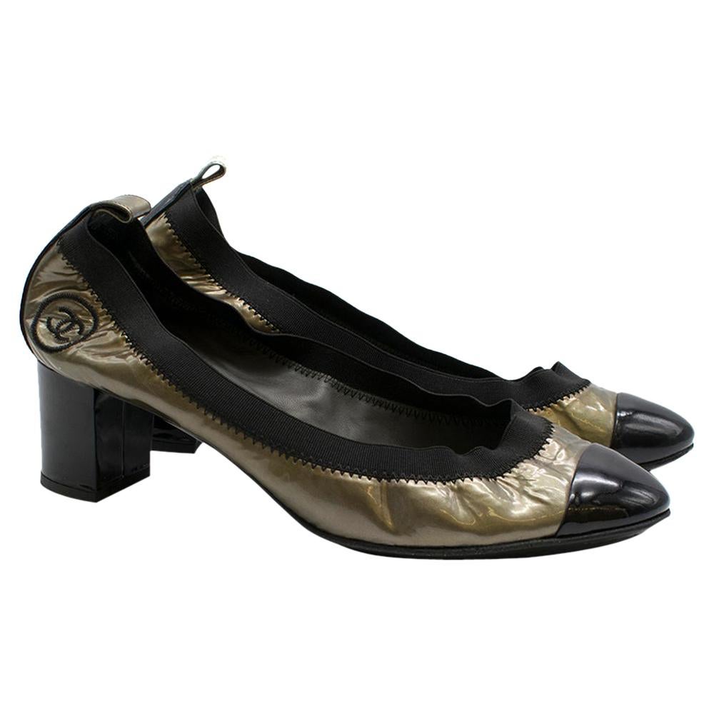 Chanel Metallic Patent Elastic Low Heel Pumps - Size 39 For Sale