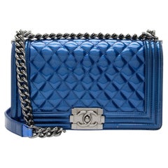 Chanel Metallic Patent Leather Old Medium Boy Bag
