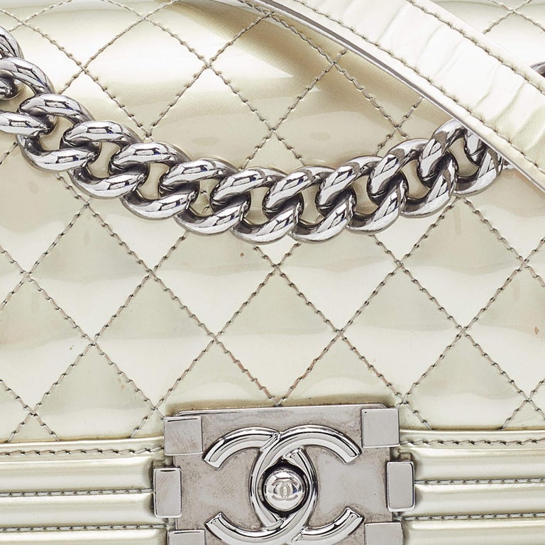 Chanel Metallic Patent Leather Small Boy Bag For Sale at 1stDibs