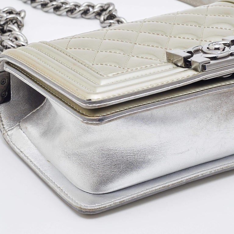 Chanel Metallic Patent Leather Small Boy Bag For Sale at 1stDibs