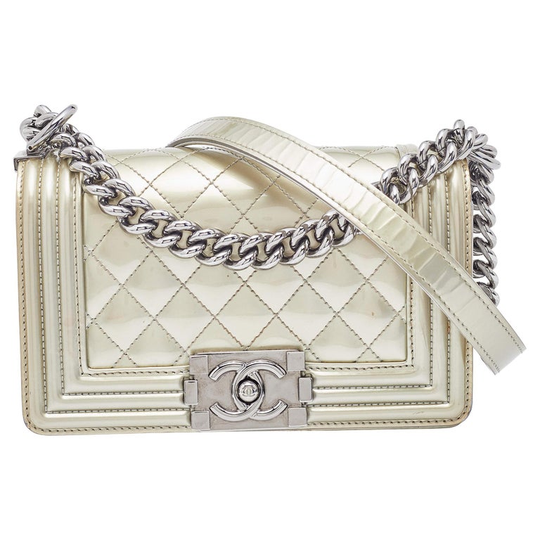 Chanel Metallic Patent Leather Small Boy Bag For Sale at 1stDibs