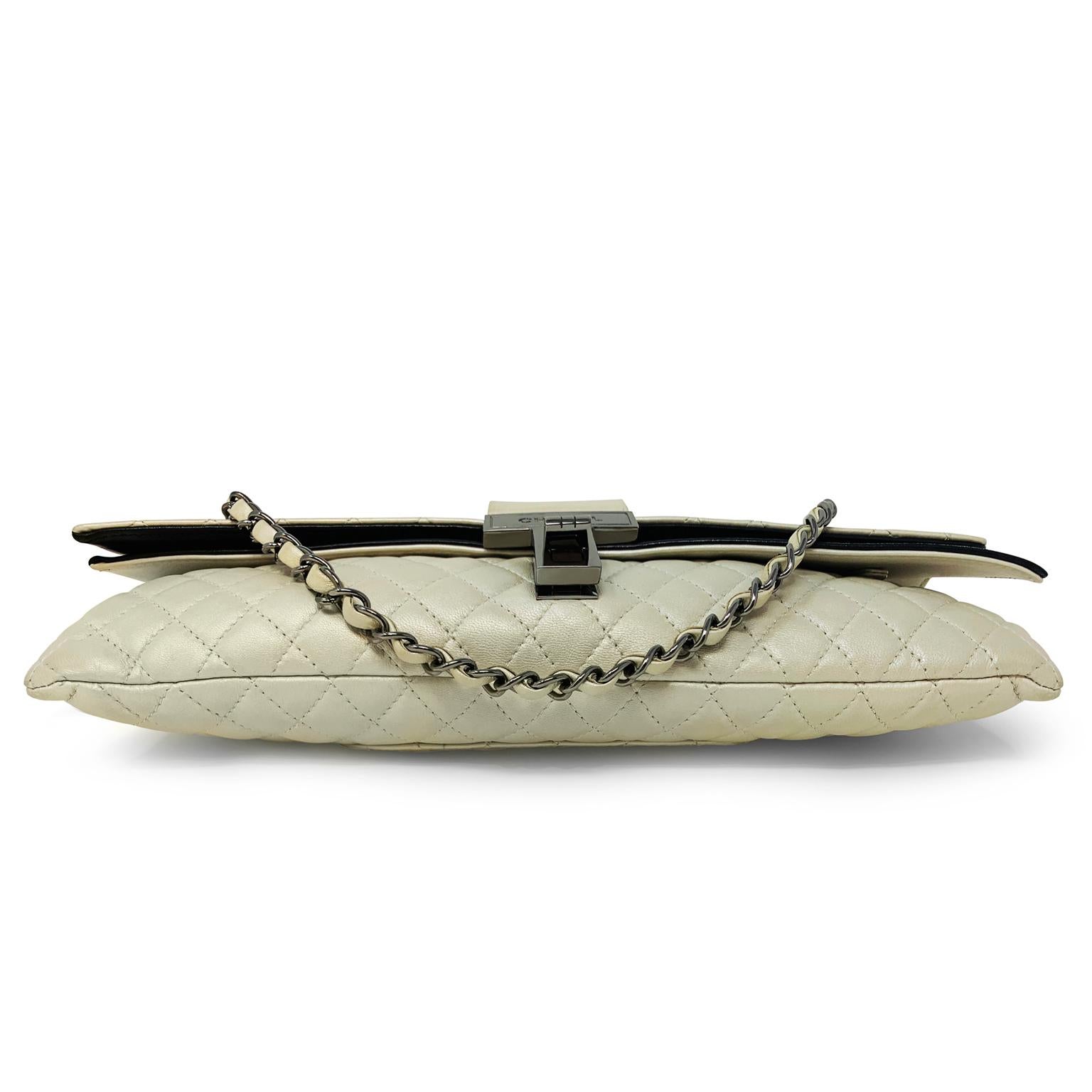 Beige Chanel Metallic Pearl Leather East West Reissue Bag