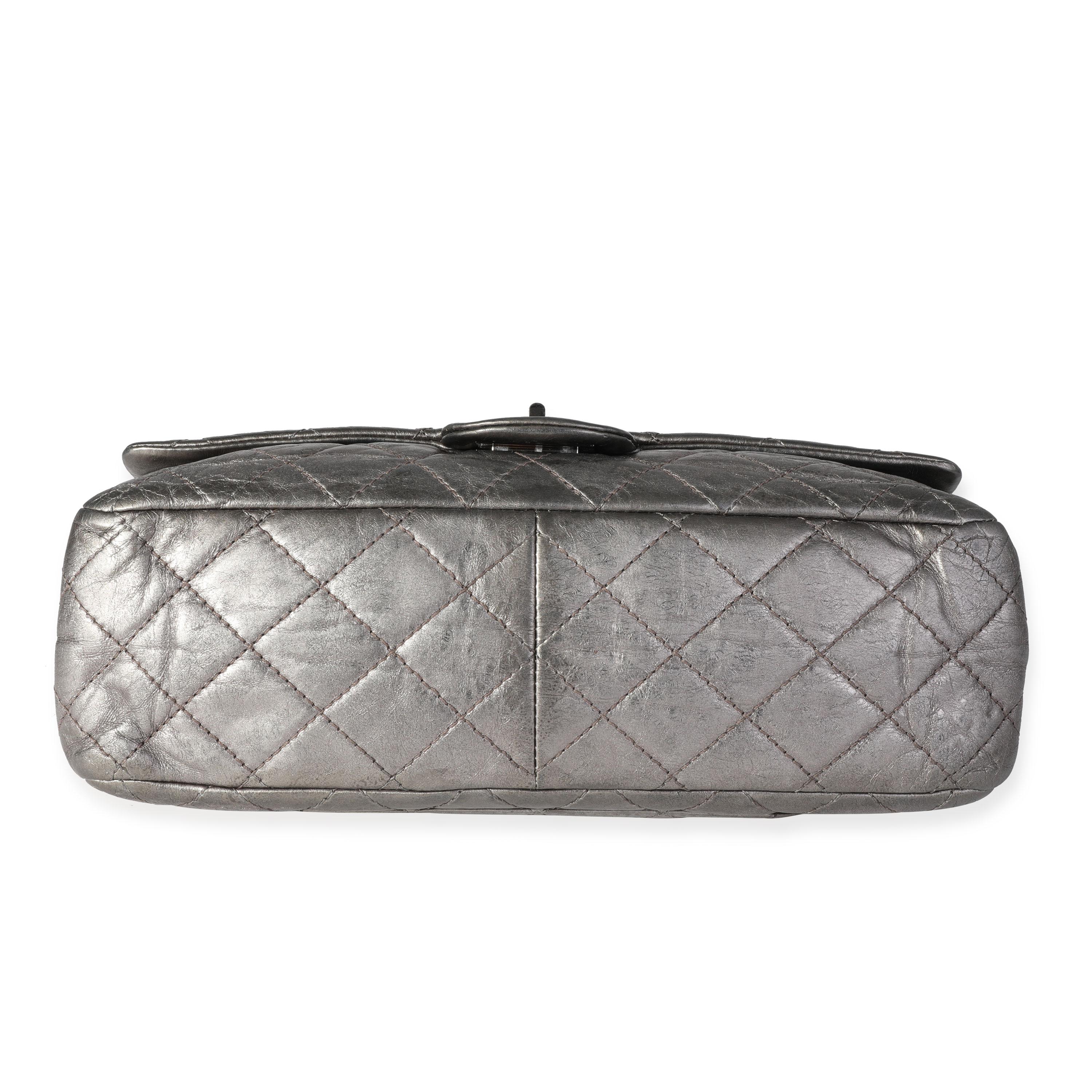 Women's Chanel Metallic Pewter Crinkle Lambskin Reissue 2.25 227 Double Flap Bag For Sale