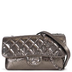 CHANEL metallic pewter leather 2012 ACCORDION MINI FLAP Bag