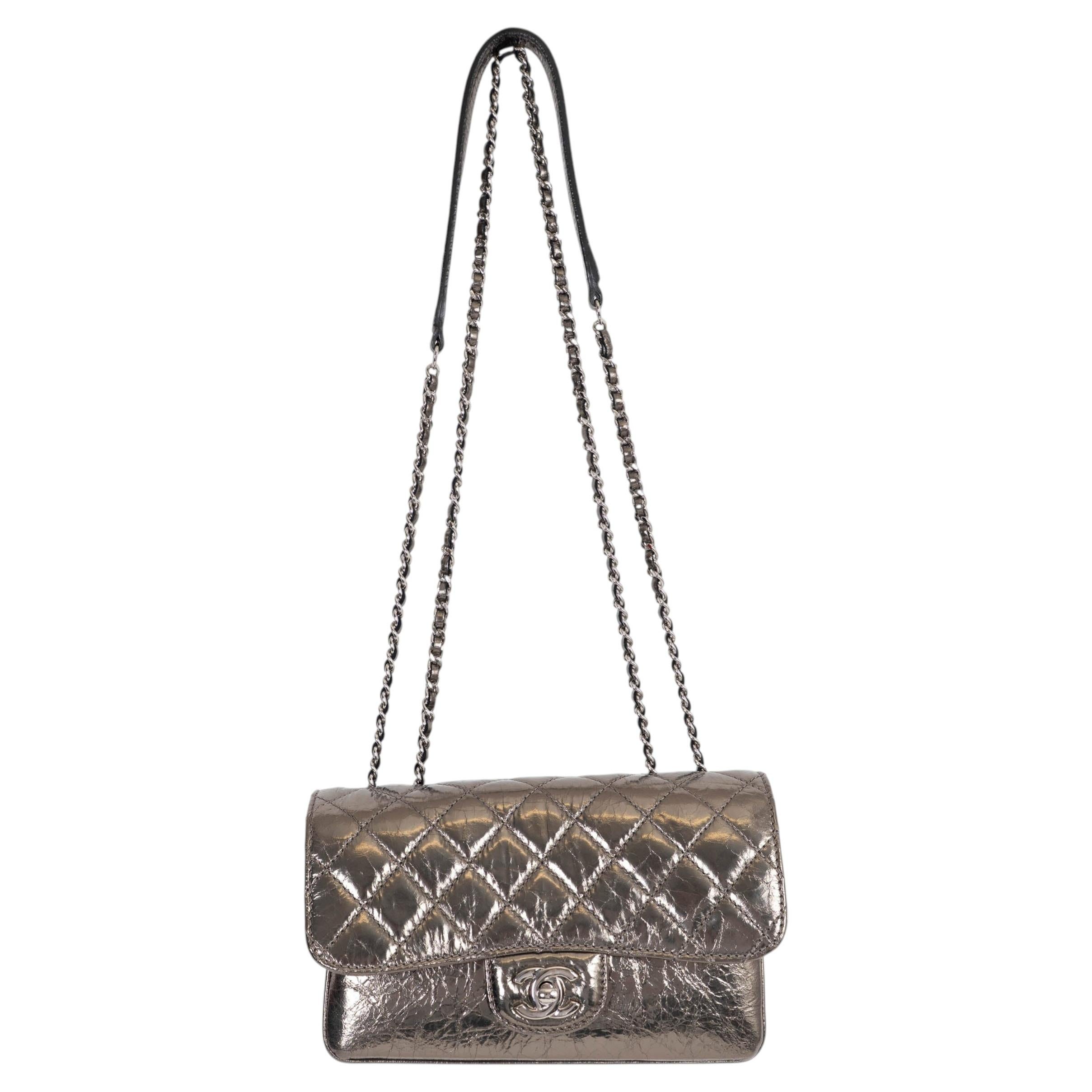 CHANEL metallic pewter leather 2012 ACCORDION MINI FLAP Bag