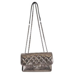 CHANEL metallic pewter leather 2012 ACCORDION MINI FLAP Bag