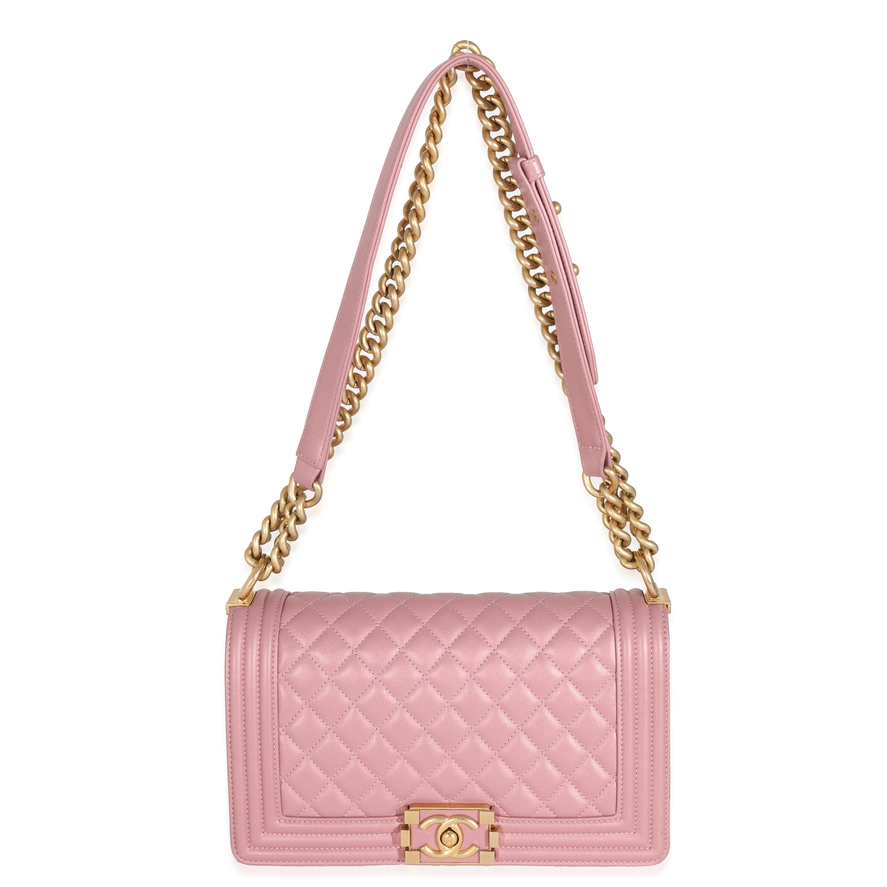 Women's or Men's Chanel Metallic Pink Calfskin Medium Boy Bag