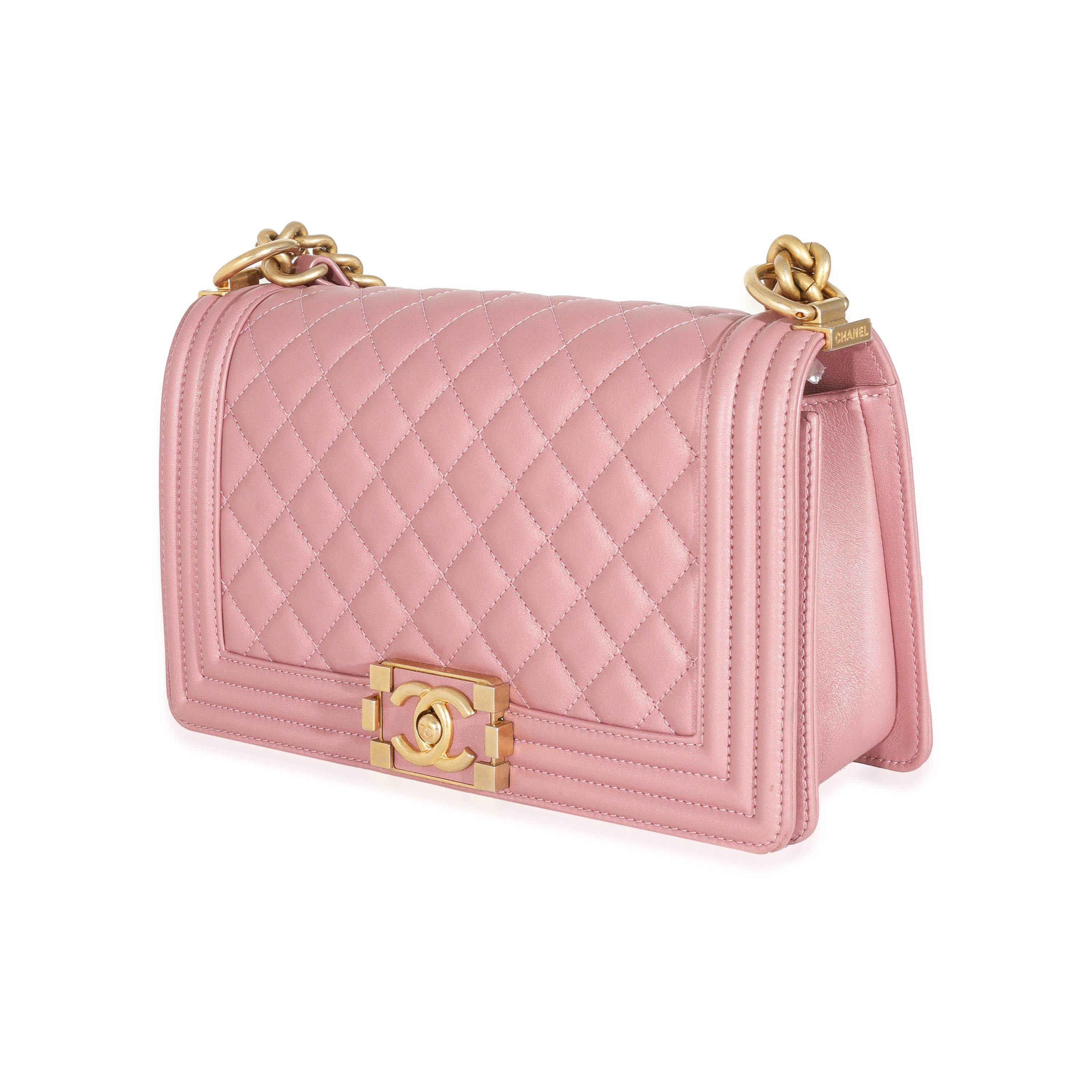 Chanel Metallic Pink Calfskin Medium Boy Bag 1