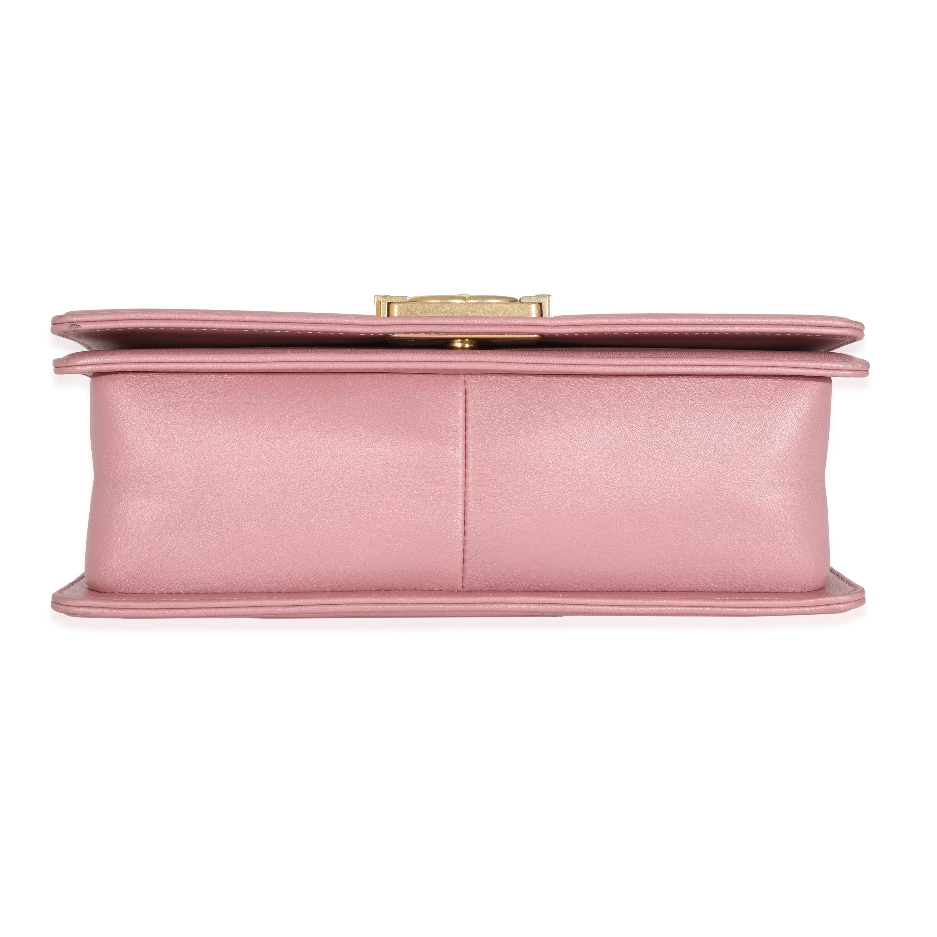 Chanel Metallic Pink Calfskin Medium Boy Bag 2