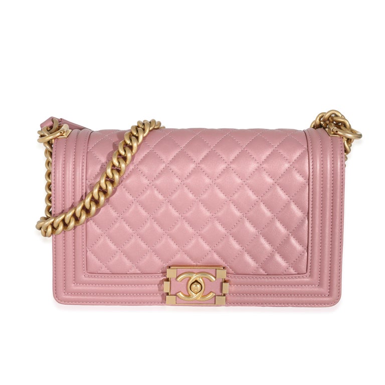Chanel Metallic Pink Calfskin Medium Boy Bag For Sale at 1stDibs