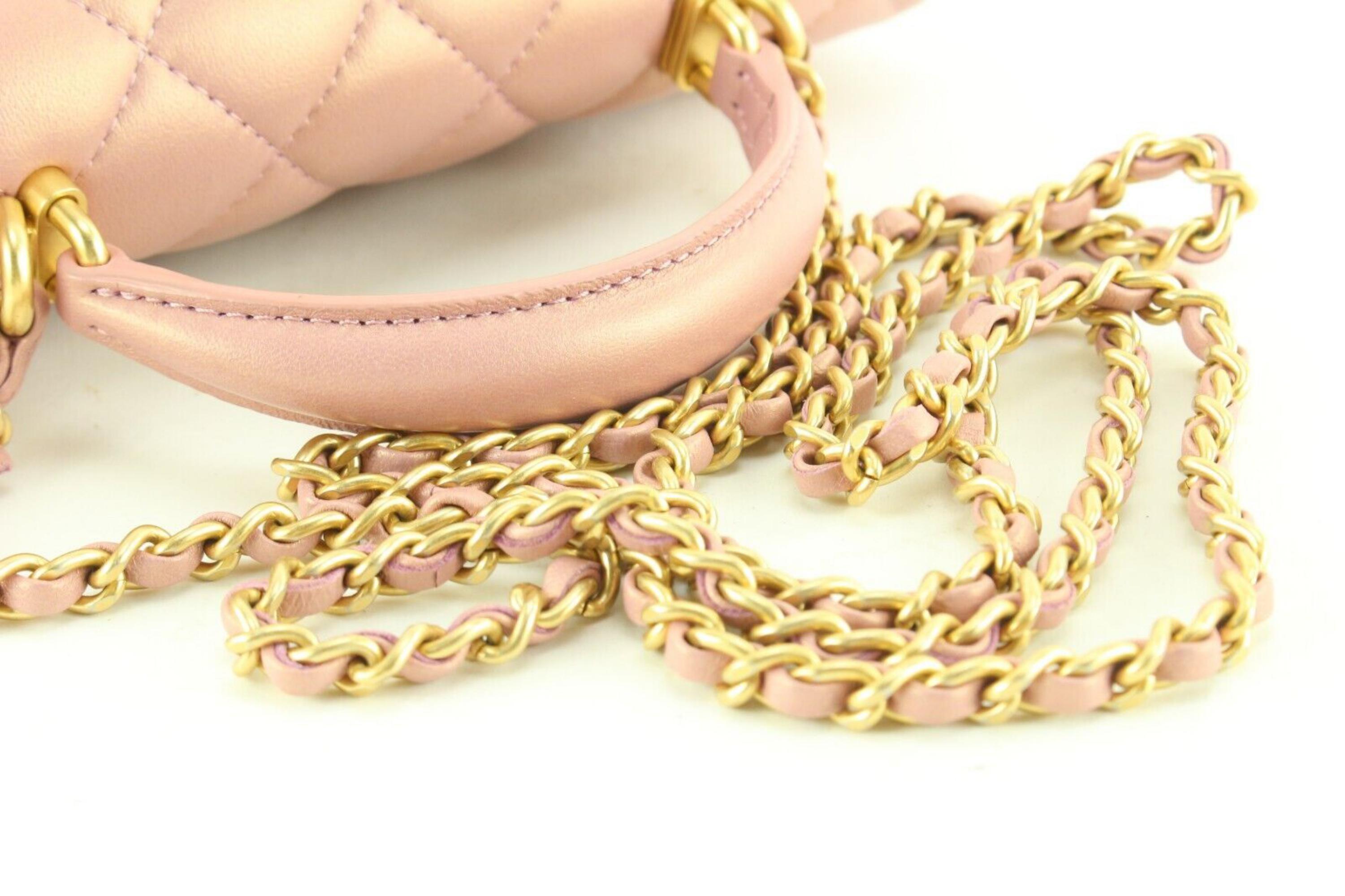 Chanel Metallic Pink Iridescent Mini Top Handle Classic Flap GHW 1CK0418 5