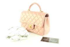 Chanel Metallic Pink Iridescent Mini Top Handle Classic Flap GHW 1CK0418